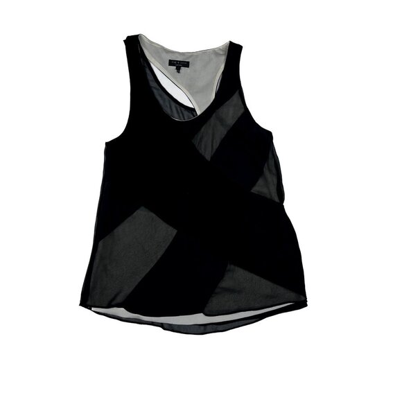 Rag & Bone Sheer Black Tank Asymmetrical Back Geometric Panels Size Small - Picture 3 of 9